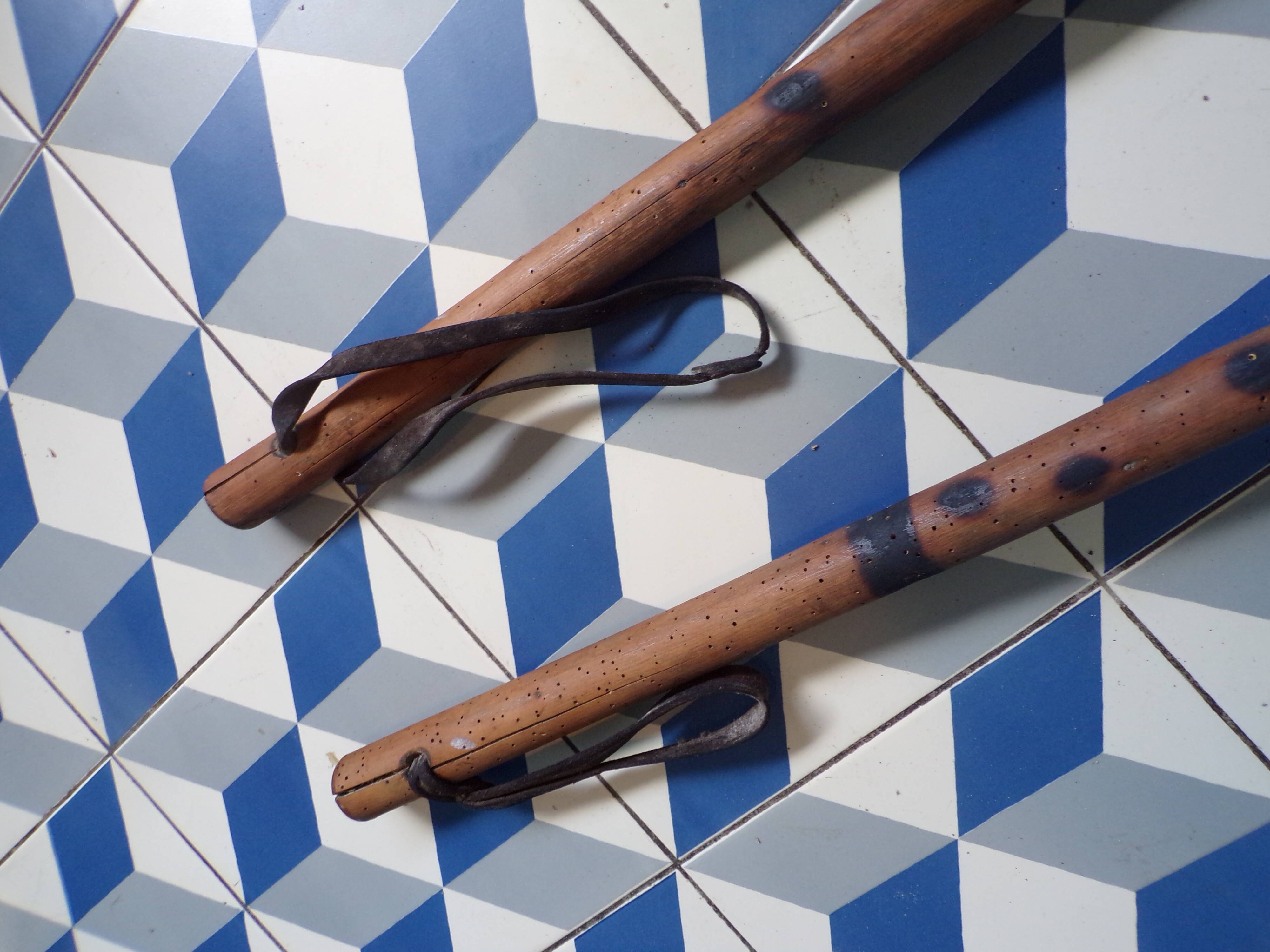 Pair of antique wooden ski poles