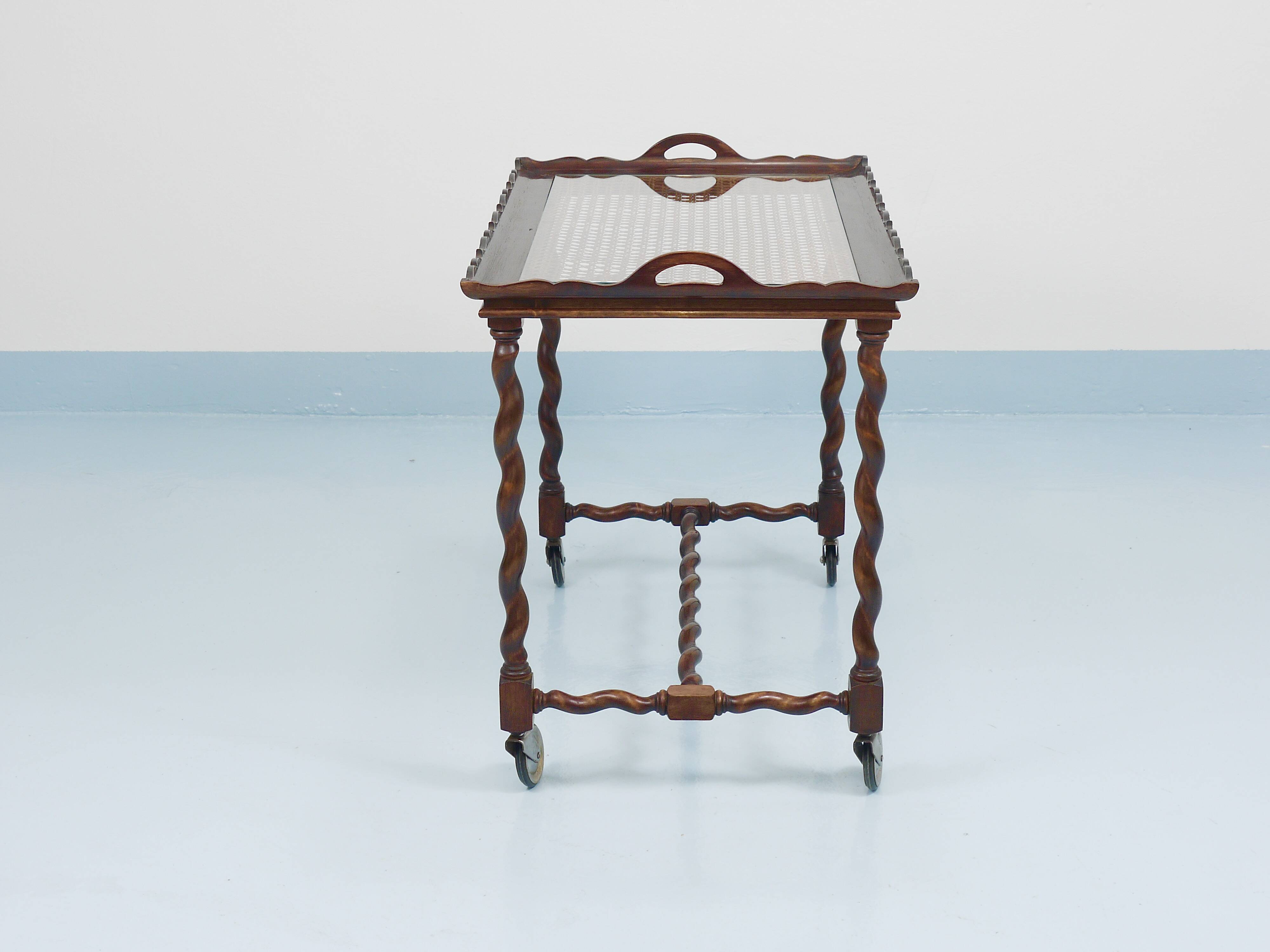 Antique Neo-Baroque Italian Barley Twist Bar Cart Serving Trolley, 1920s