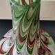 Chimney neck ball vase. Murano style. Flamed swirl design/Multicolored smoke scrolls. Dim 27 x 14 cm