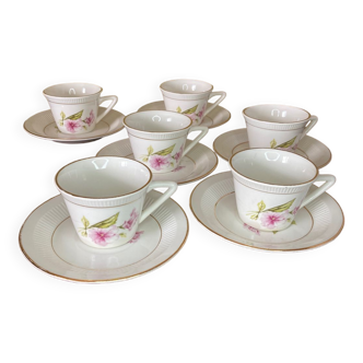 6 Gien cups and saucers, Chevreuse model