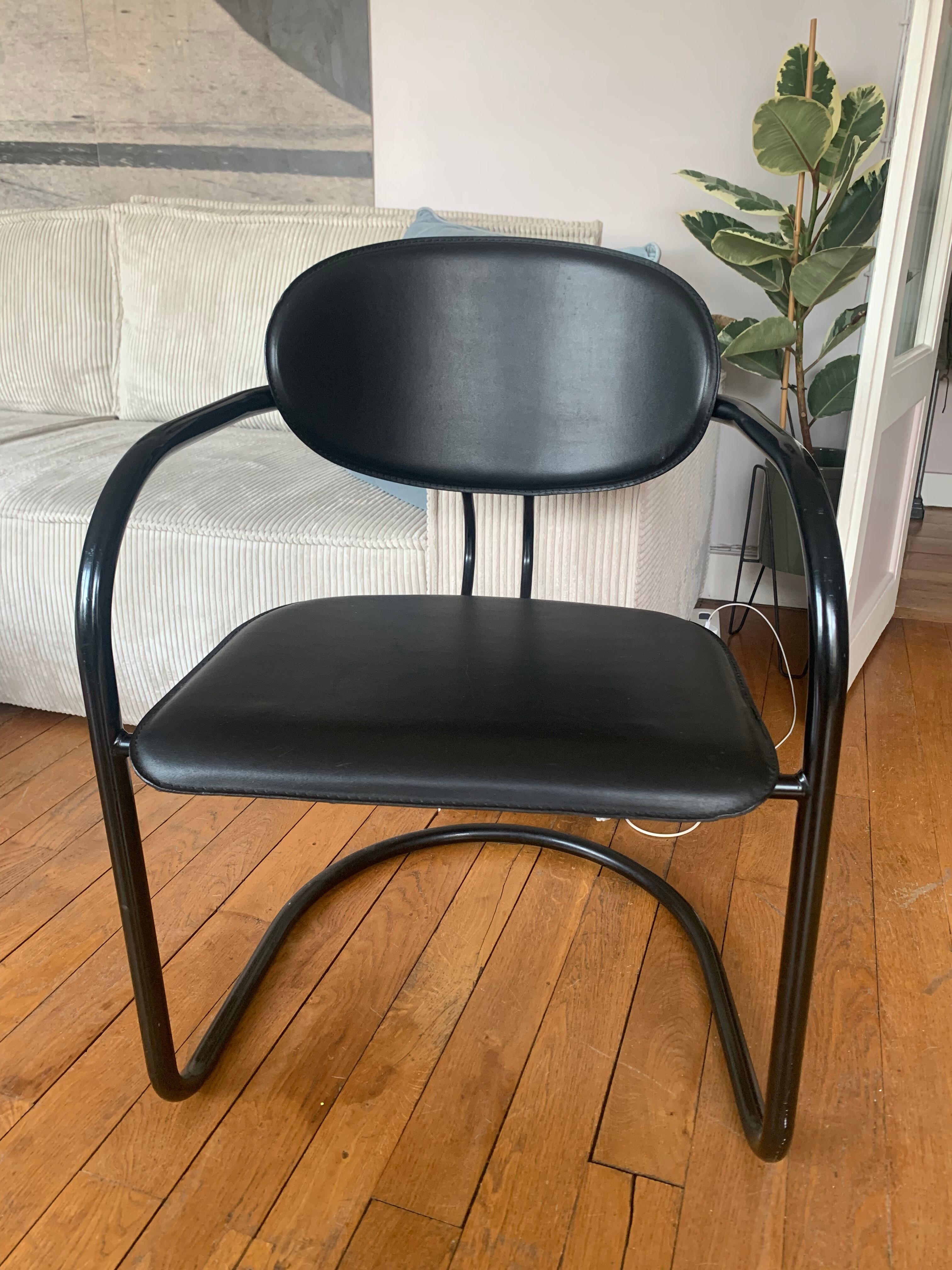 Armchair in black aluminum and leather by Effezeta, 1970