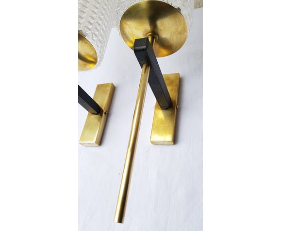 Pair of brass metal and glass sconces 1960