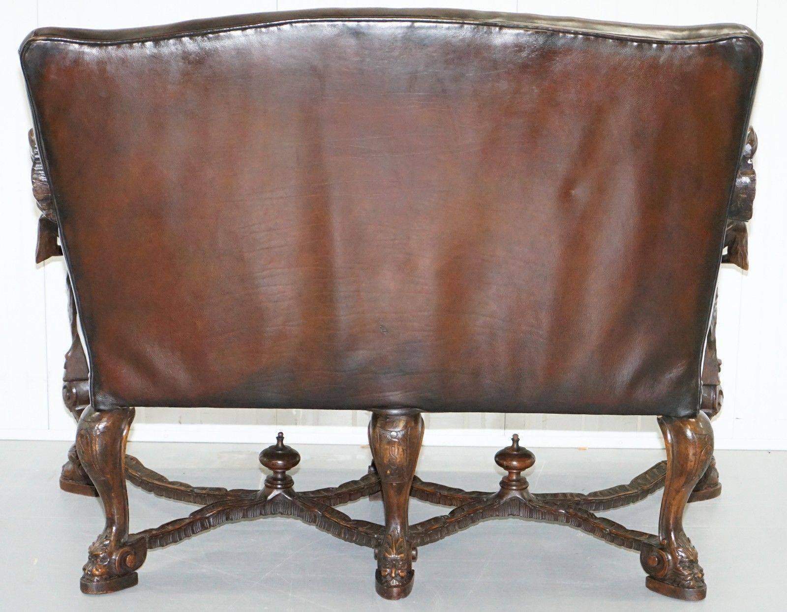 Carved Walnut Baroque Venetian Bench with Leather