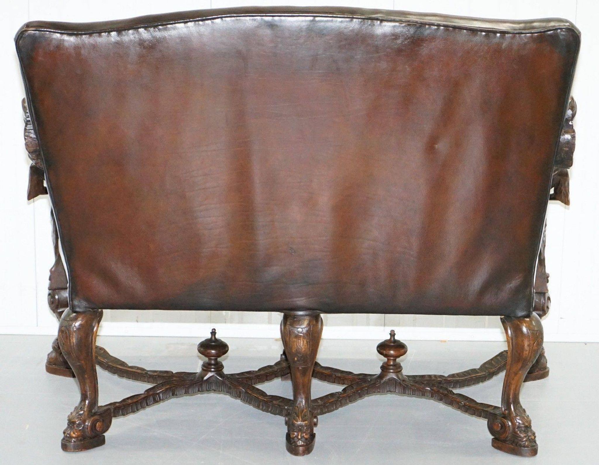 Carved Walnut Baroque Venetian Bench with Leather