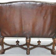 Carved Walnut Baroque Venetian Bench with Leather