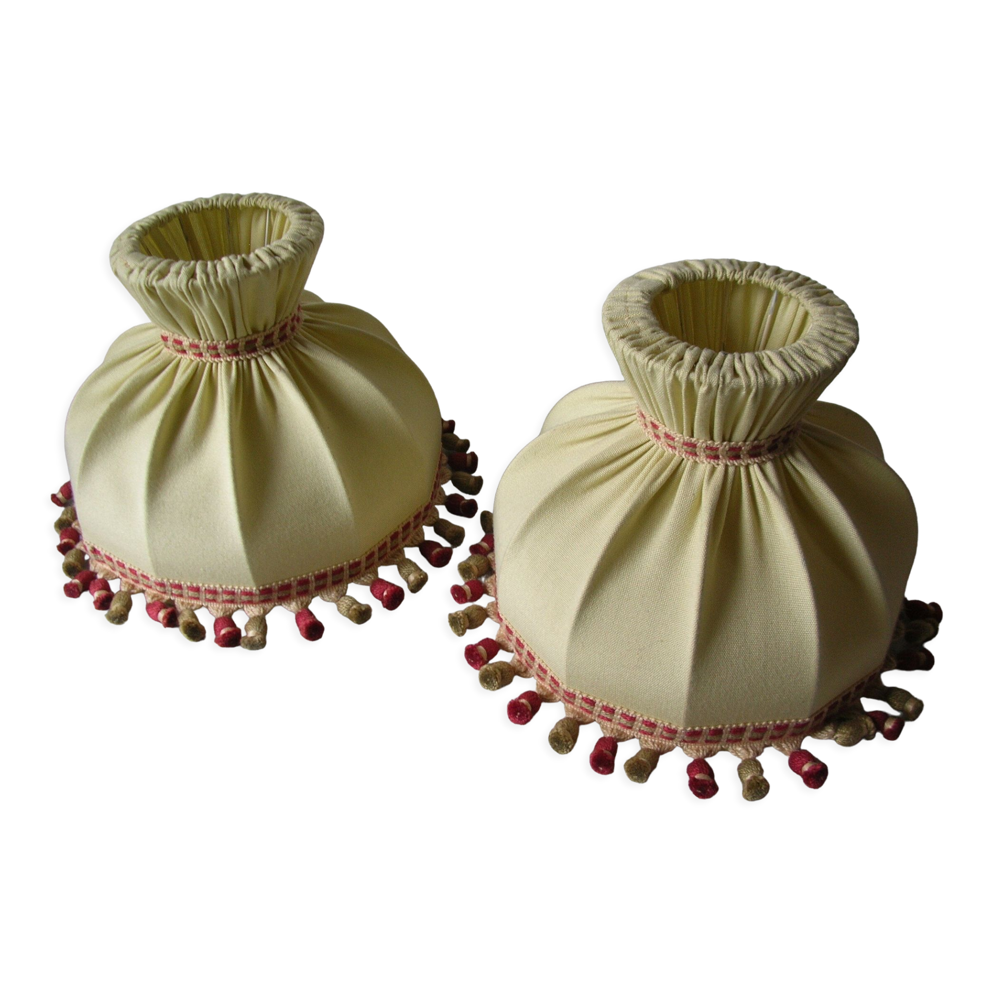 Set of 2 old fabric lampshades with vintage retro deco tassel 30 cm
