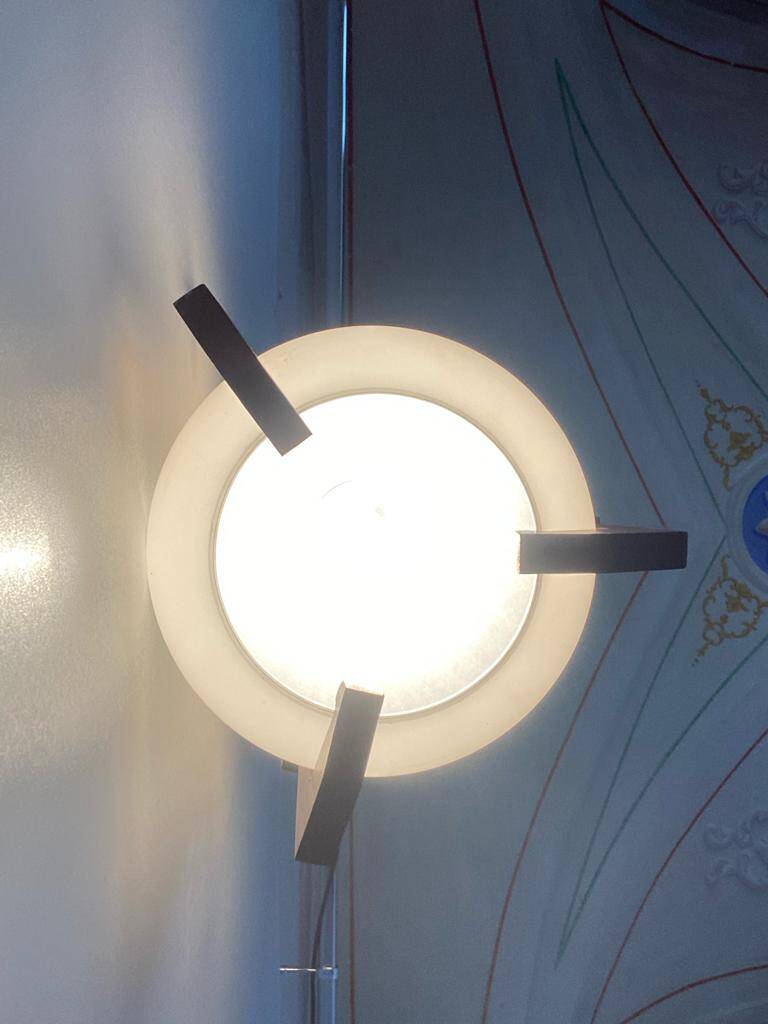 Vintage opaline and rosewood pendant,  Italy 1950 's