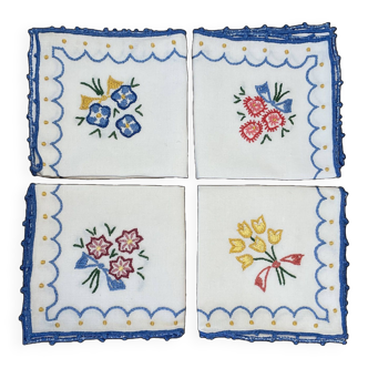 Hand embroidered tea towels France set of 4