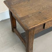 Old farmhouse table in solid oak, 1 drawer, France