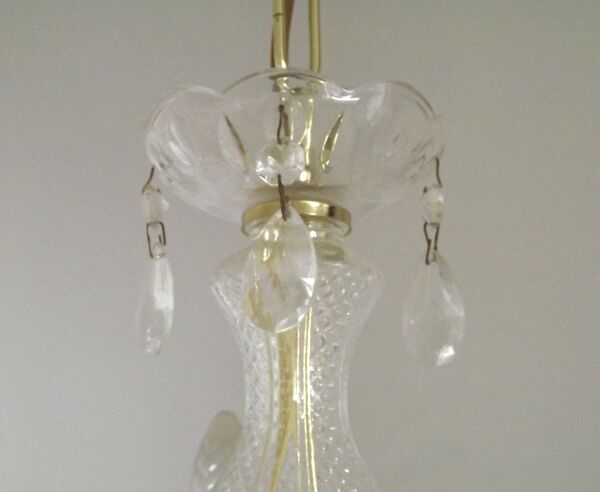Vintage French Metal Crystal and Glass 5 Arm Paris Chic Style Chandelier