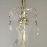 Vintage French Metal Crystal and Glass 5 Arm Paris Chic Style Chandelier