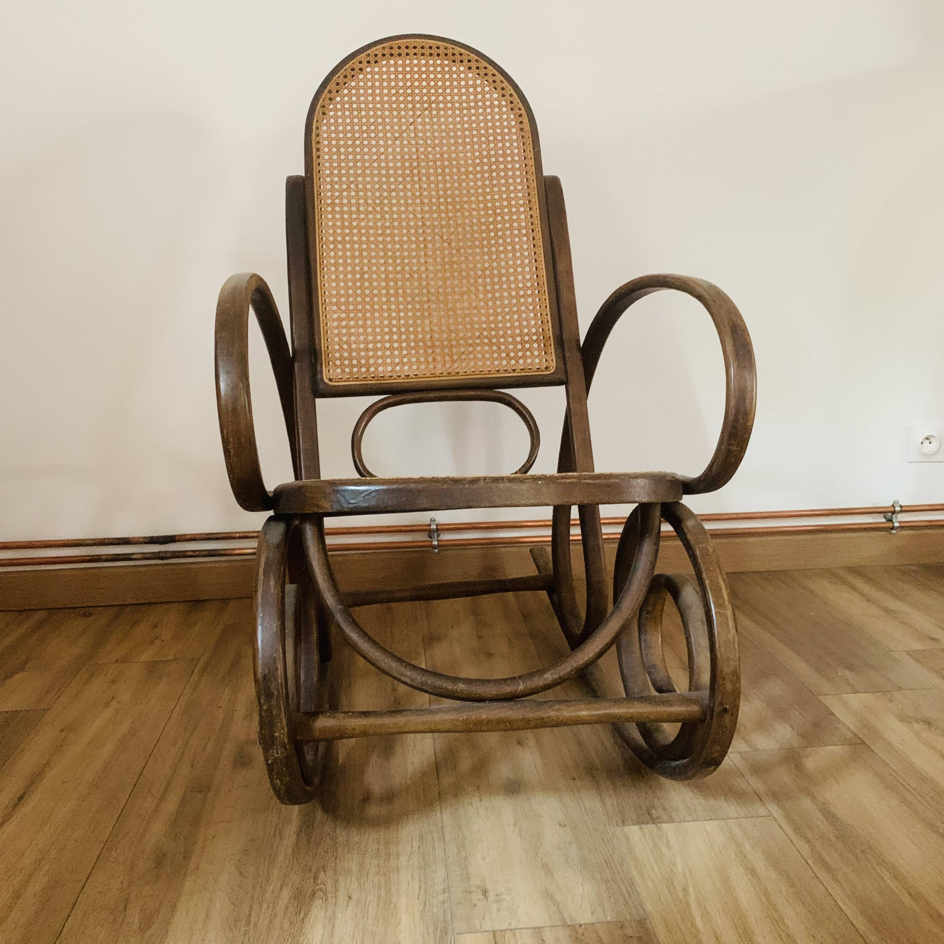 Rocking chair in wood and cane