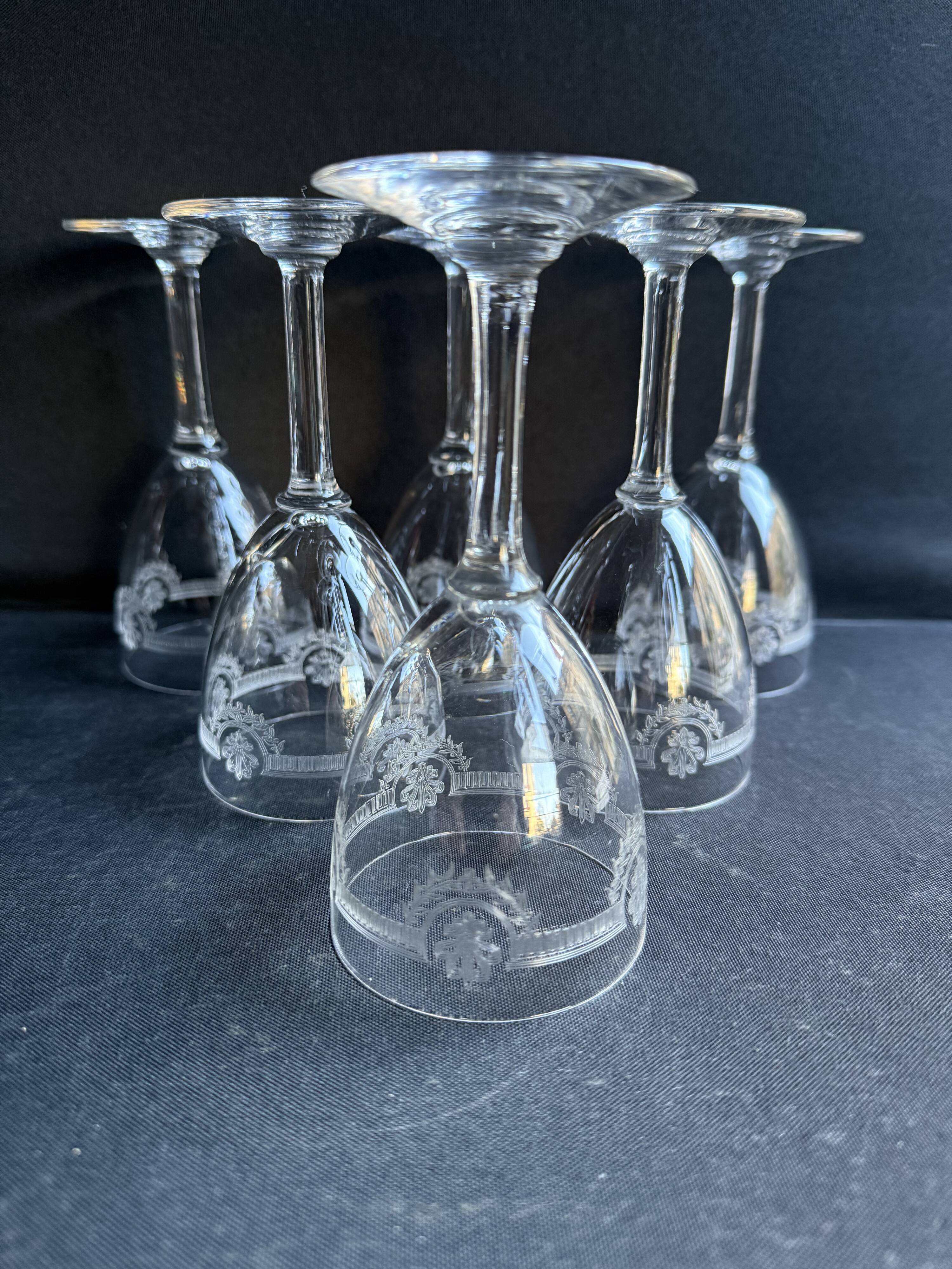 6 Saint Louis wine glasses Manon service Pantograph engraving IV