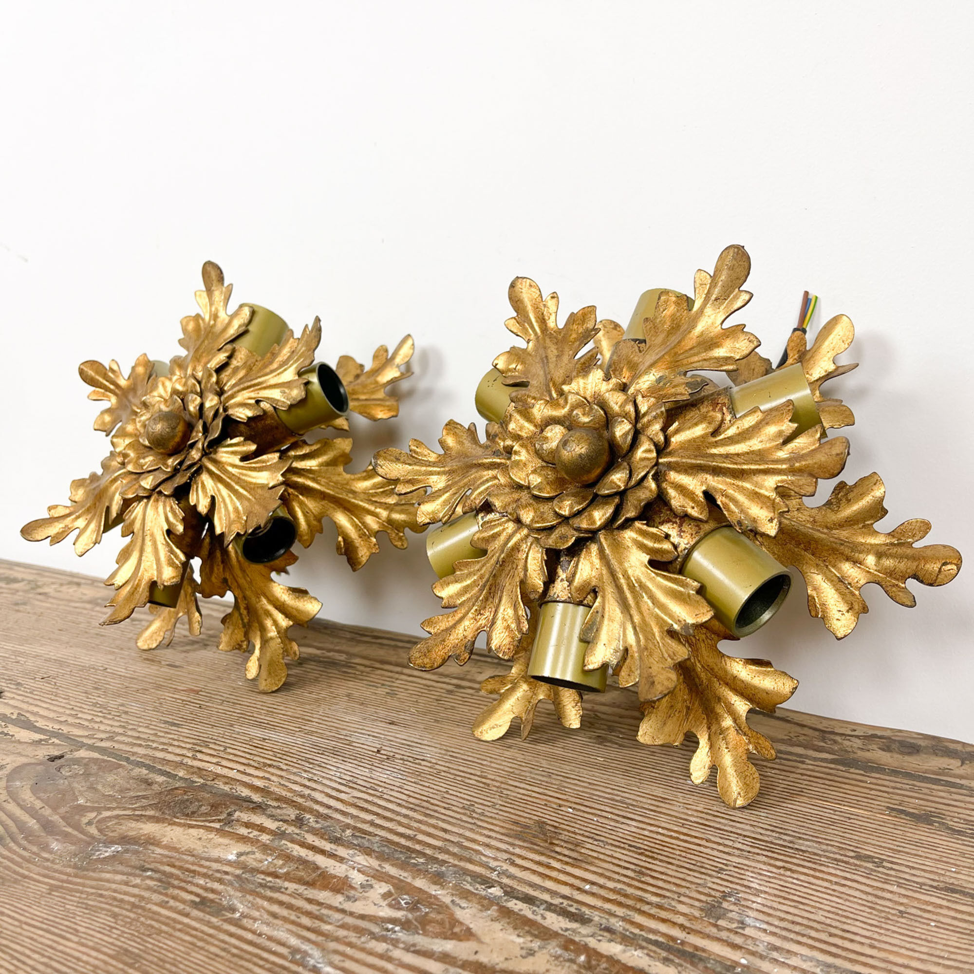 Set of two vintage golden banci firenze flower ceiling lamps small