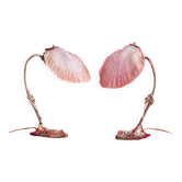 pair of art nouveau bronze lamps with art deco molded glass petals