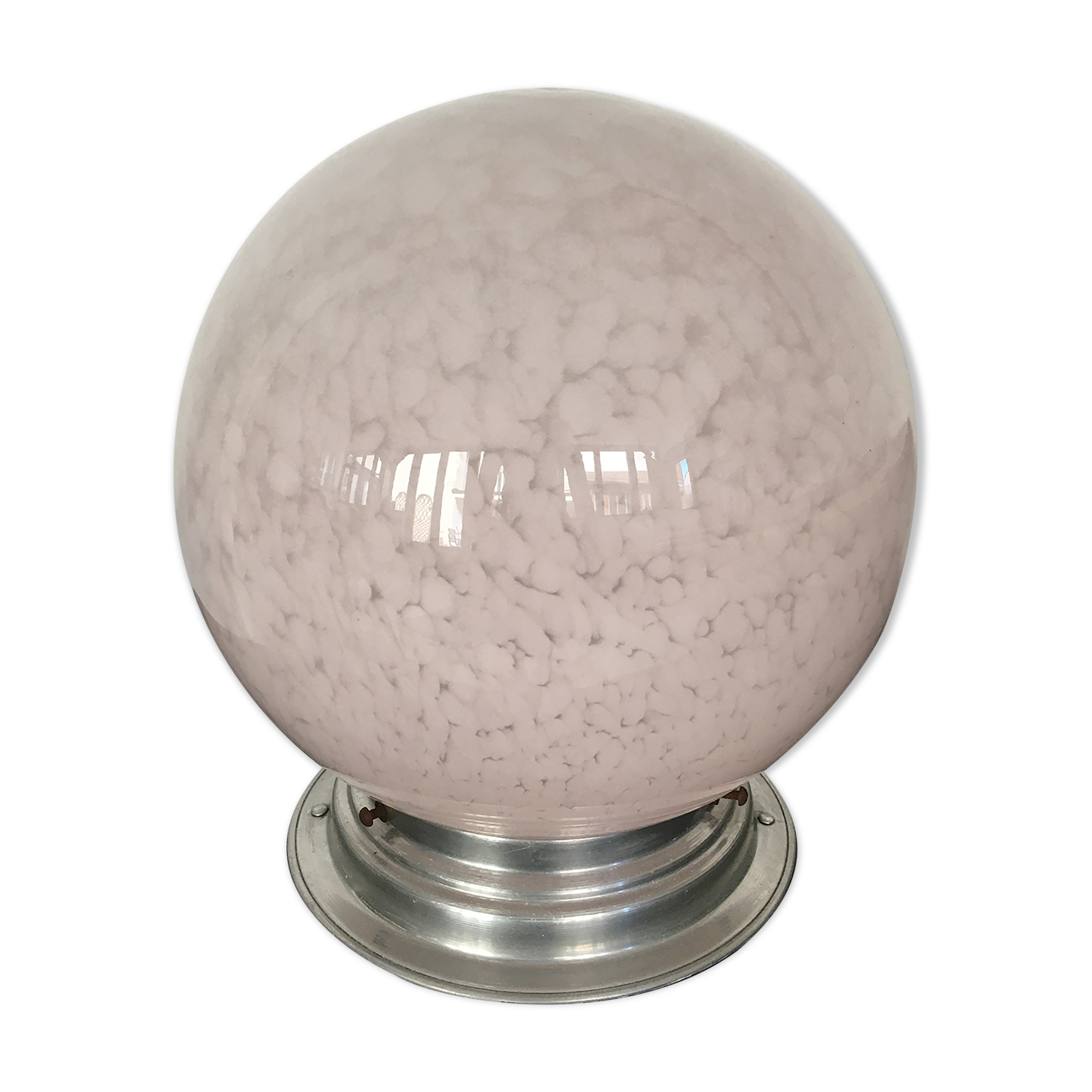 Globe plafonnier verre de Clichy moucheté rose pale