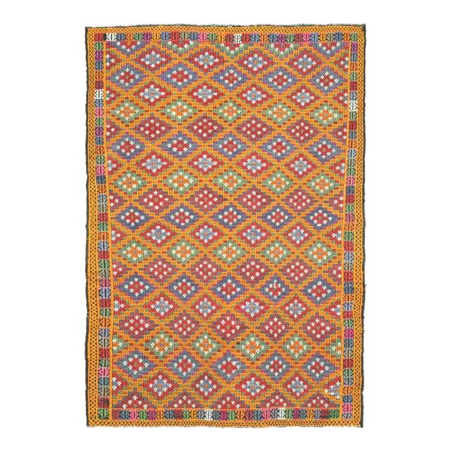 1970s vintage Turkish Oushak handmade wool cotton orange area rug 177x256