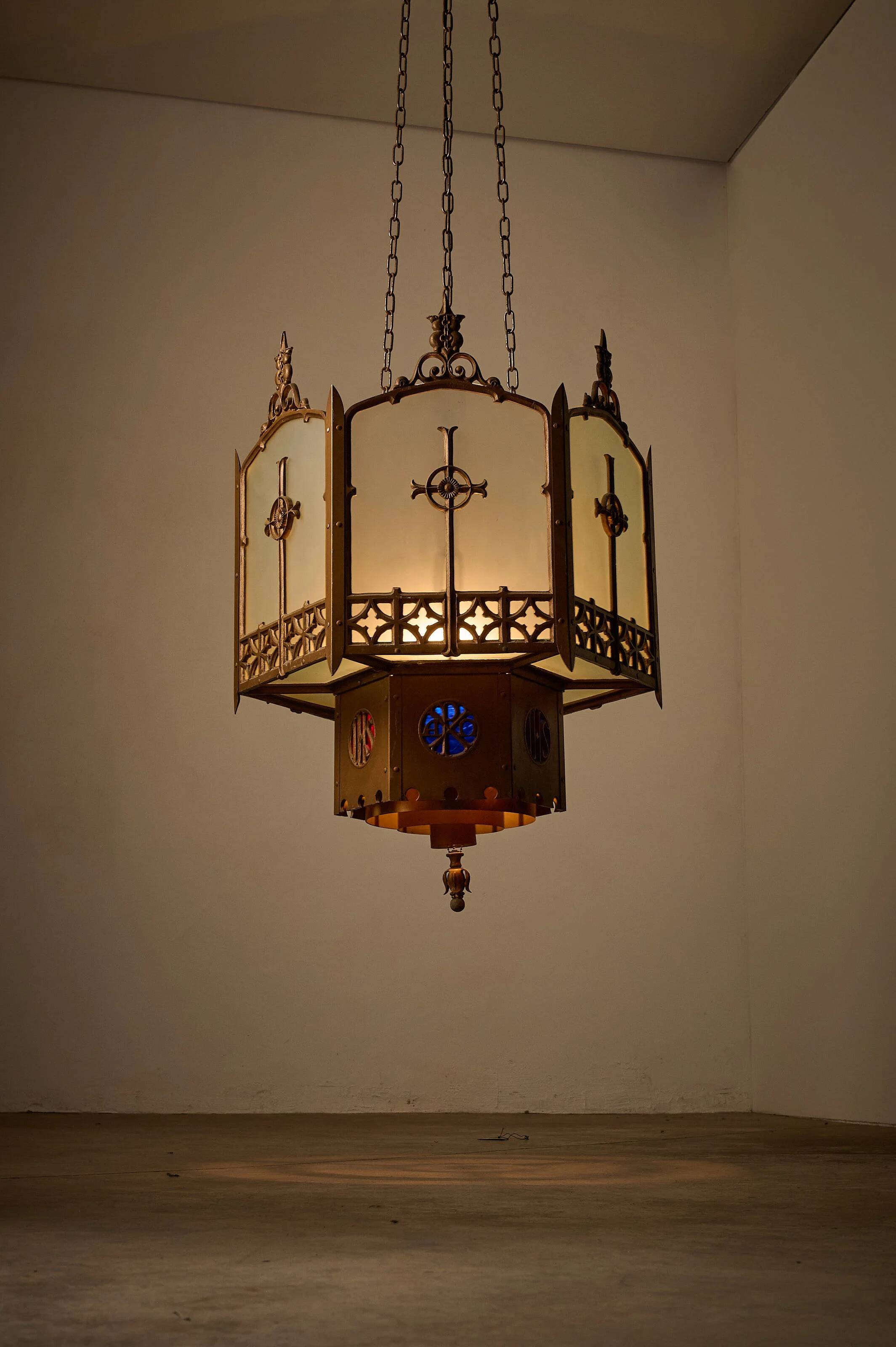 Monumental Art Deco Neo-Gothic Church Chandelier