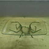 Table basse abstraite en fer forgé et verre glacé, Allemagne 1970