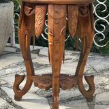 Small carved solid walnut side table with marble top