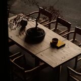 Modern Danish brutalist extendable dining table in pine, Tage Poulsen, 1970s.