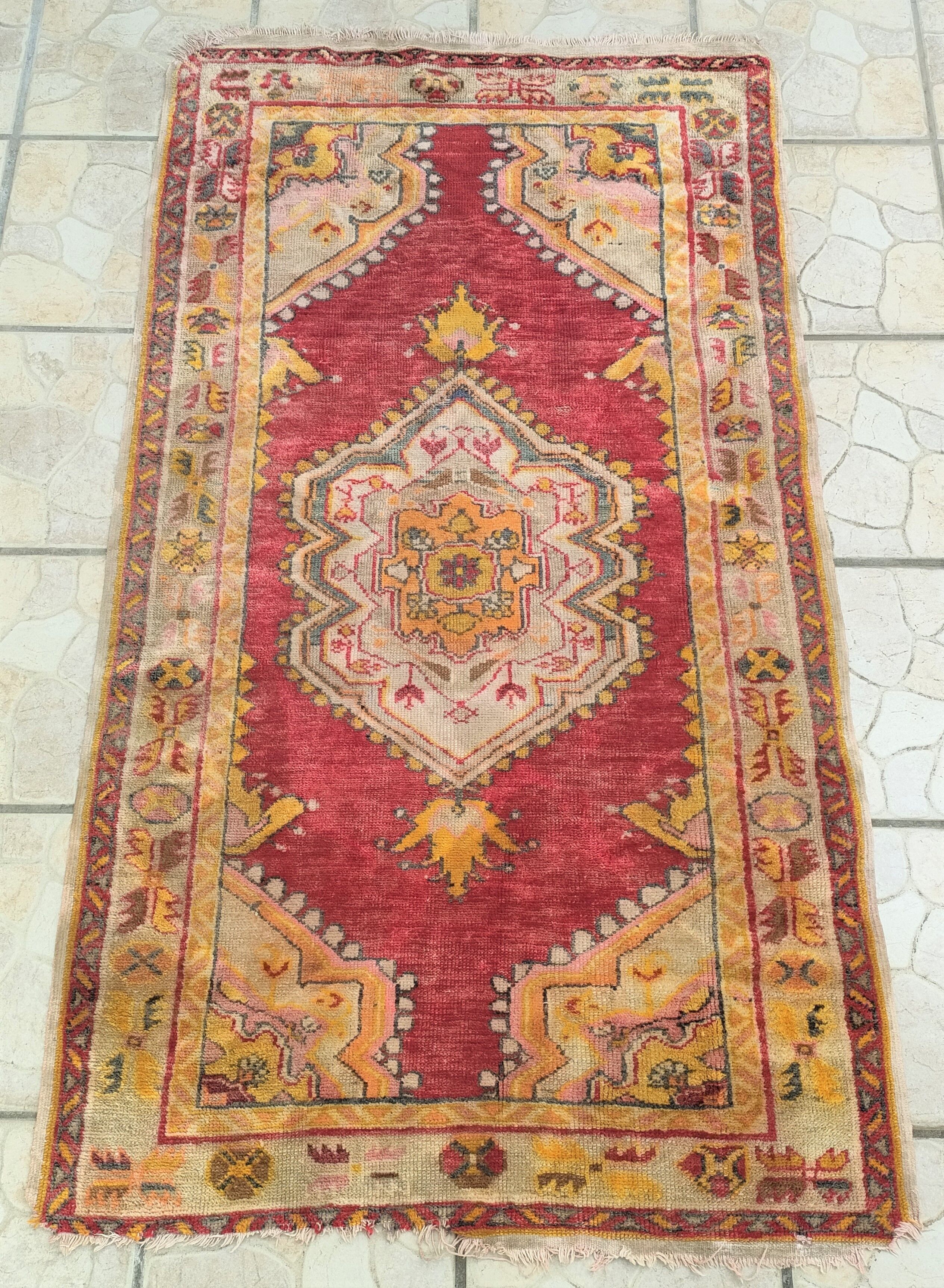 Tapis patiné orient laine fait mai 166 cm x 95 cm