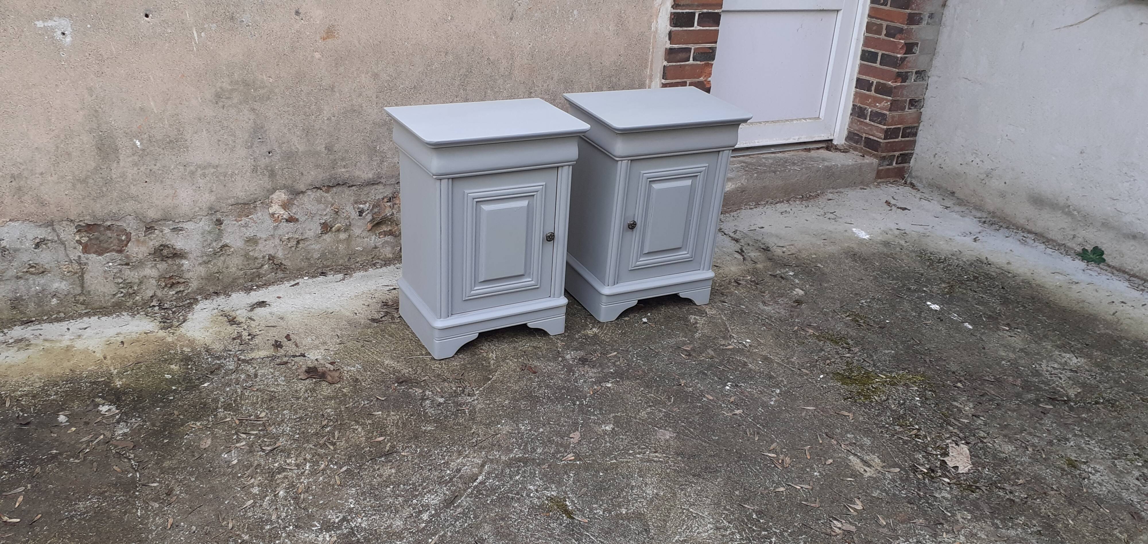 Pair of Louis Philippe style bedside tables 1 door 1 drawer gray