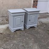 Pair of Louis Philippe style bedside tables 1 door 1 drawer gray