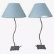 Pair of lamps with wavy metal base and blue lampshade 2000