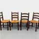 Set of 4 vintage brutalist chairs by Georges Robert in wood and straw.
