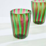 Set de 6 verres gobelets vert et violet Murano vers 1980