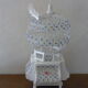 Cage has birds vintage, in wood and metal, painted in blue and white
