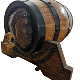 Decorative wooden barrel on support