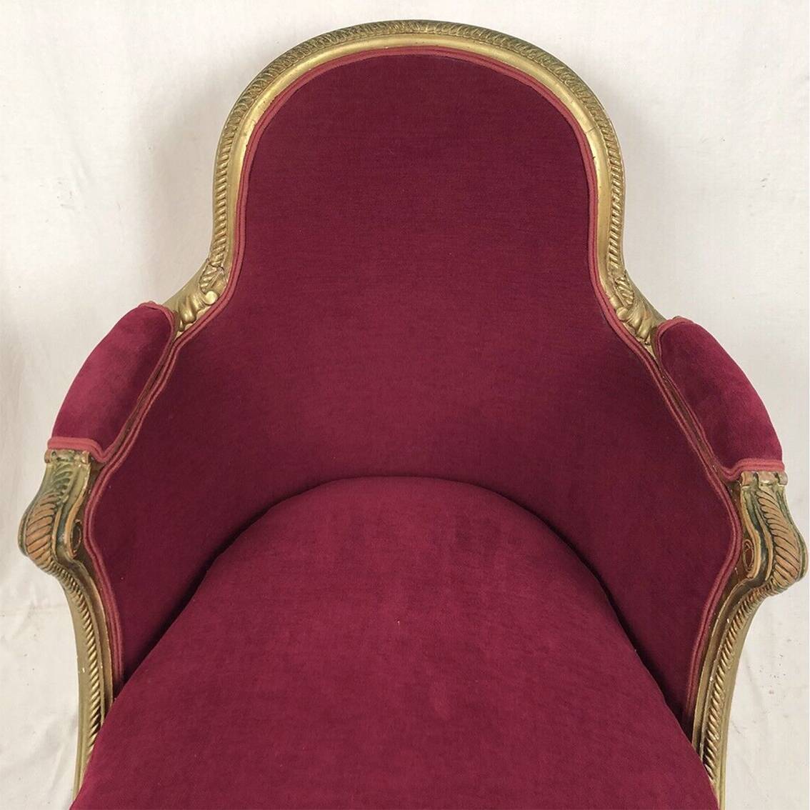 Bergère in gilded wood trimmed with fuchsia silk and velvet, art deco inspired by Louis XVI