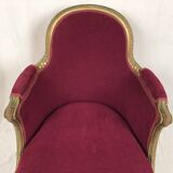 Bergère in gilded wood trimmed with fuchsia silk and velvet, art deco inspired by Louis XVI