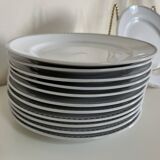 12 white porcelain plates with silver edging