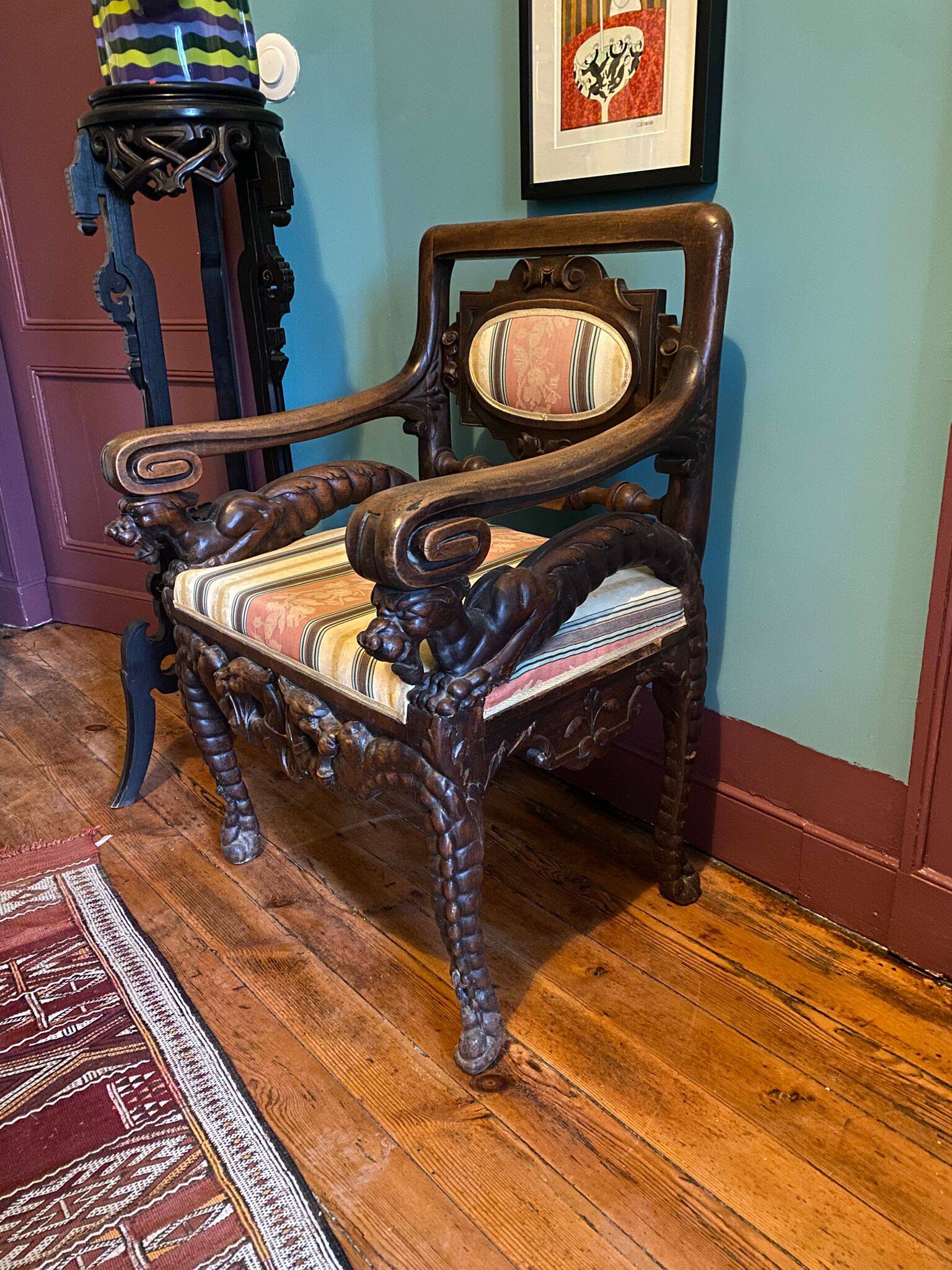 Fauteuil de réception sculpté, style néo-Renaissance