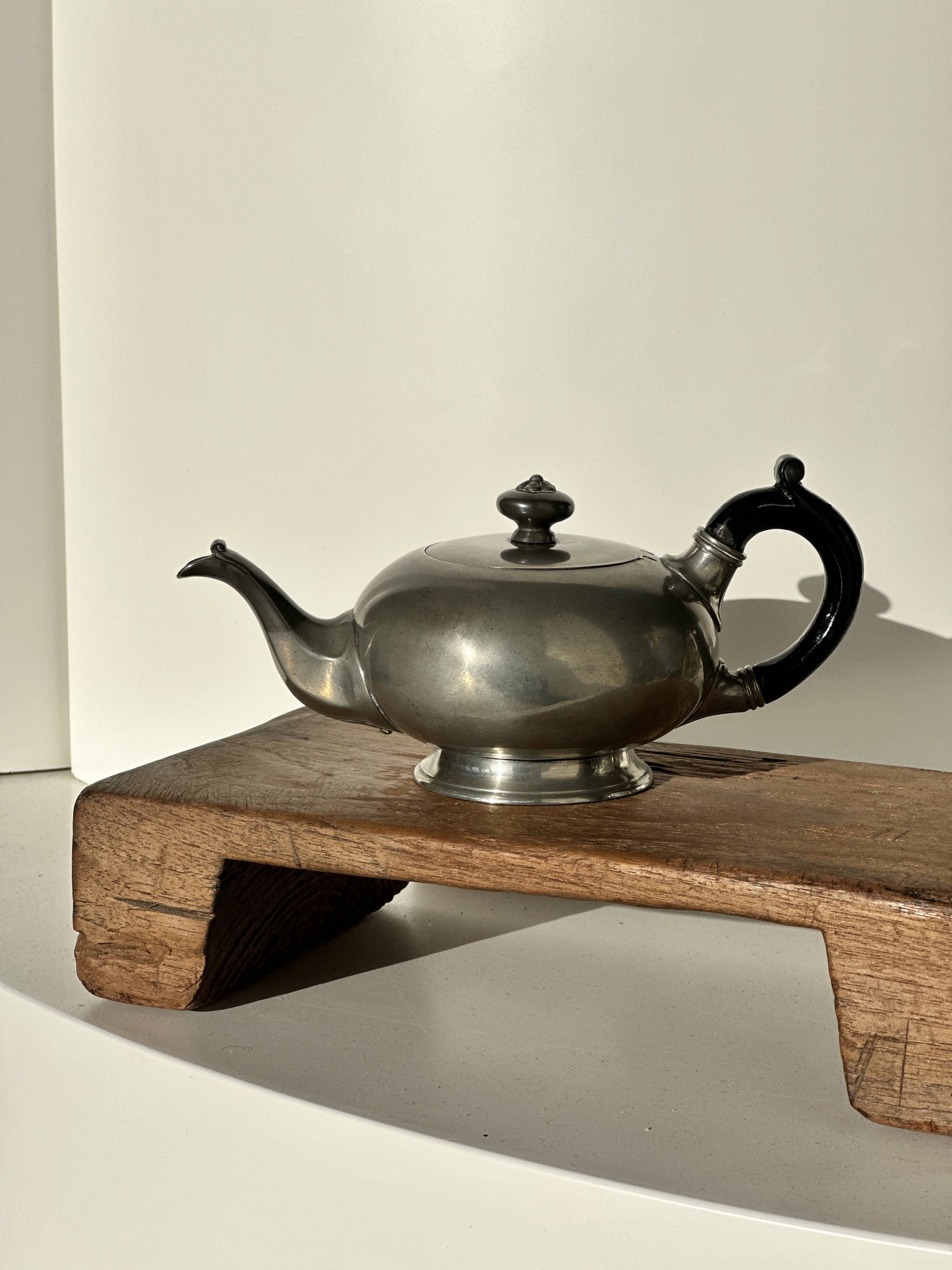 Small teapot, pewter coffee pot flattened oval shape