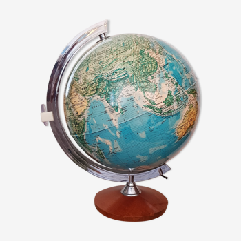 Globe terrestre socle en bois des années 1970