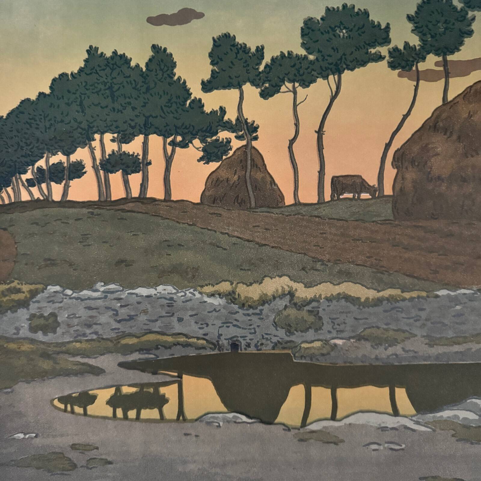 Lithograph by Henri Rivière The Aspects of Nature - The Twilight