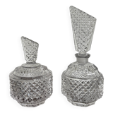 Pair of crystal-style cut glass bottles – retro/vintage dressing table