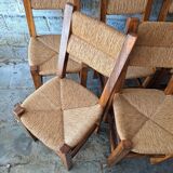 6 chaises en noyer et paillées
