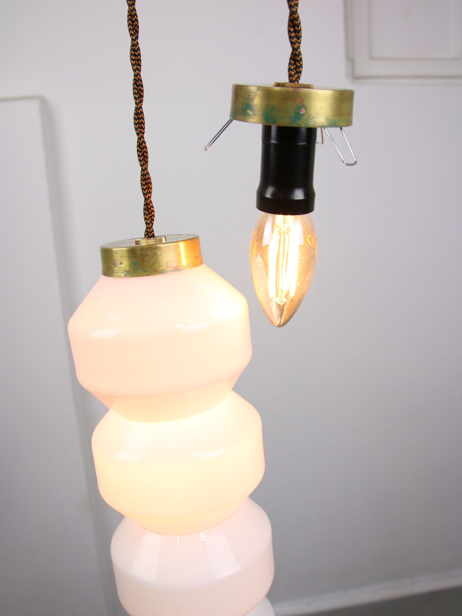Mid-century opaline & brass pendant lamp