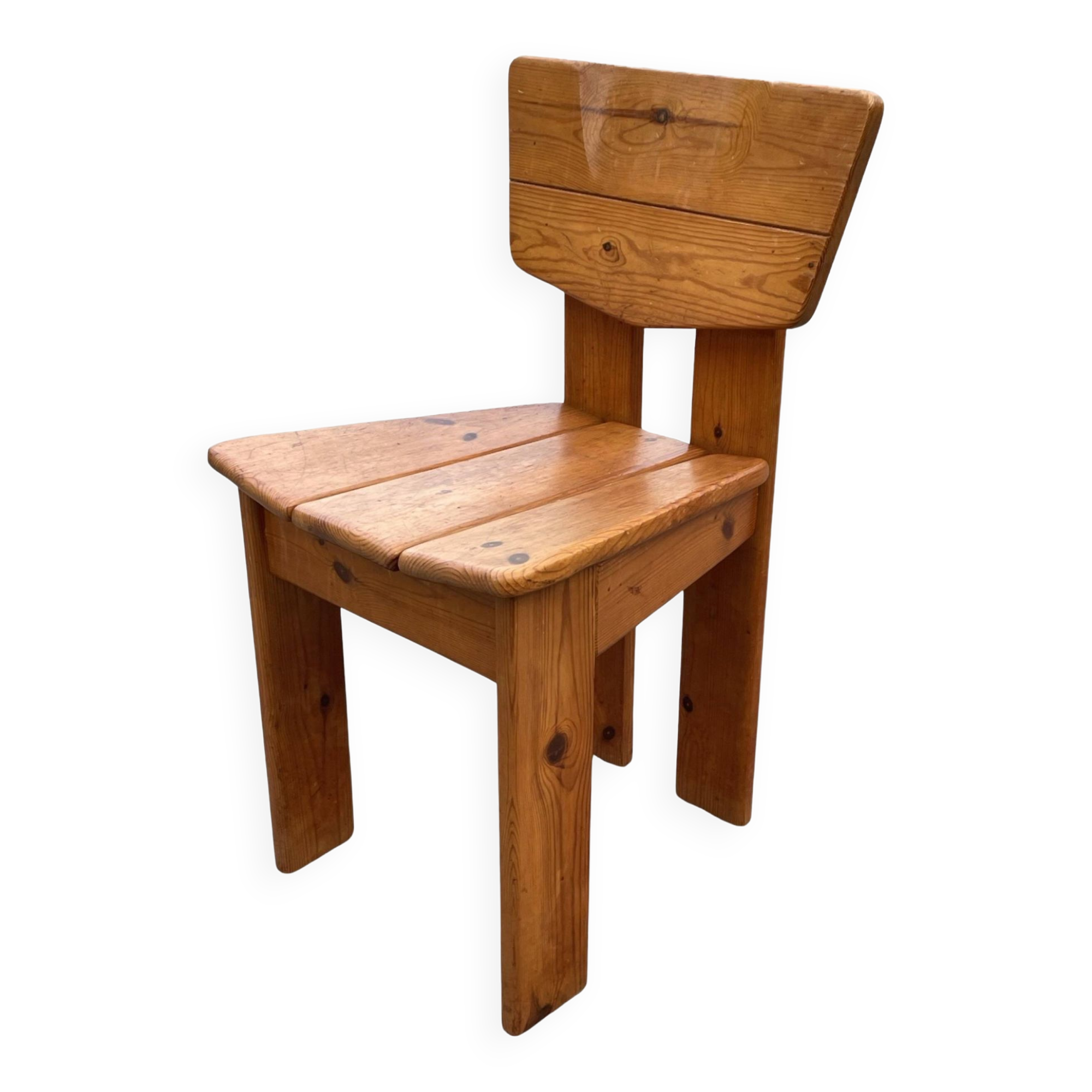 Vintage Brutalist Pine Chair 1970s Minimalist Wood Design