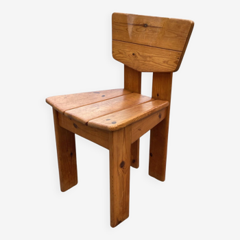 Chaise vintage brutaliste en pin des années 1970, design minimaliste en bois