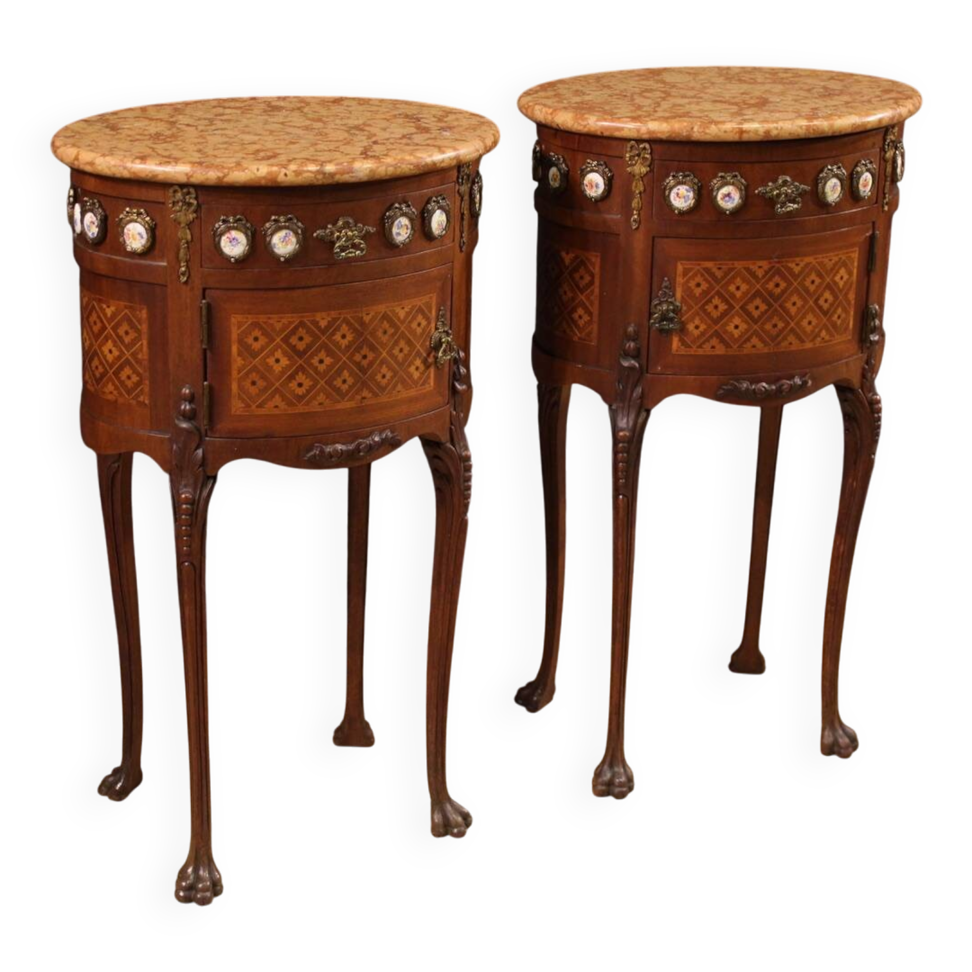 Pair of bedside tables in marquetry from the 20th century.