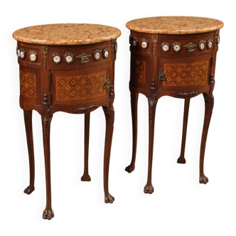 Pair of bedside tables in marquetry from the 20th century.