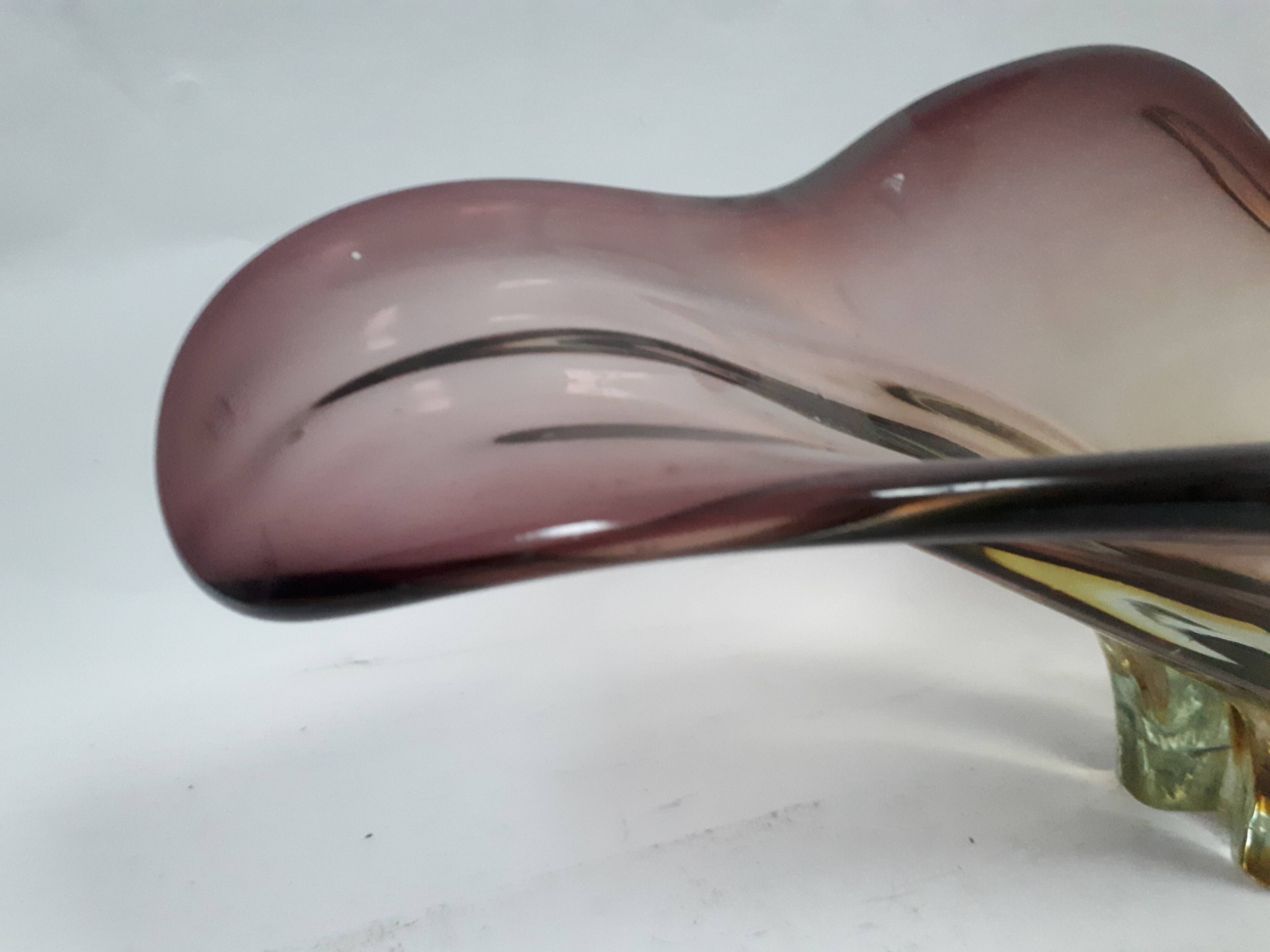 Fruit cup vintage Murano glass 1960 purple yellow