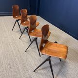 Set of 4 Galvanitas S22 oak chairs Netherlands 70s