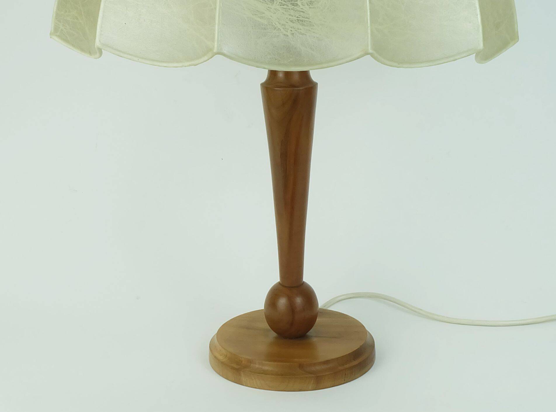 rare large mid century modern cocoon TABLE LAMP cherrywood base 1970s